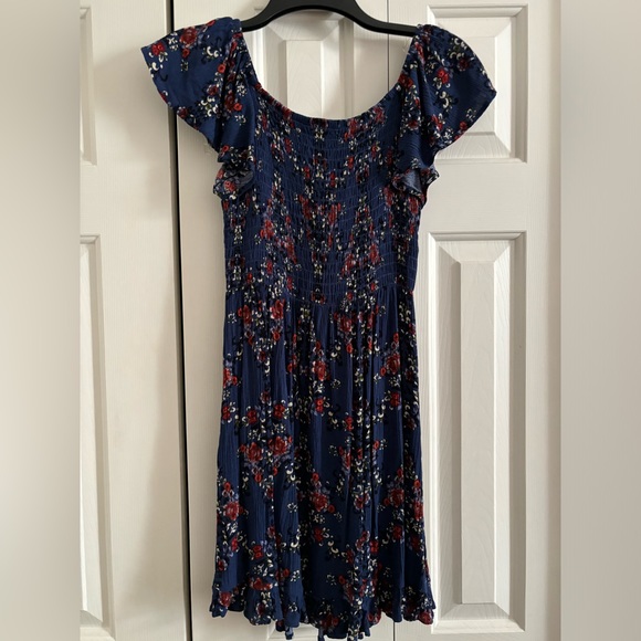 Floral Navy Off the Shoulder Summer Dress - Picture 2 of 7